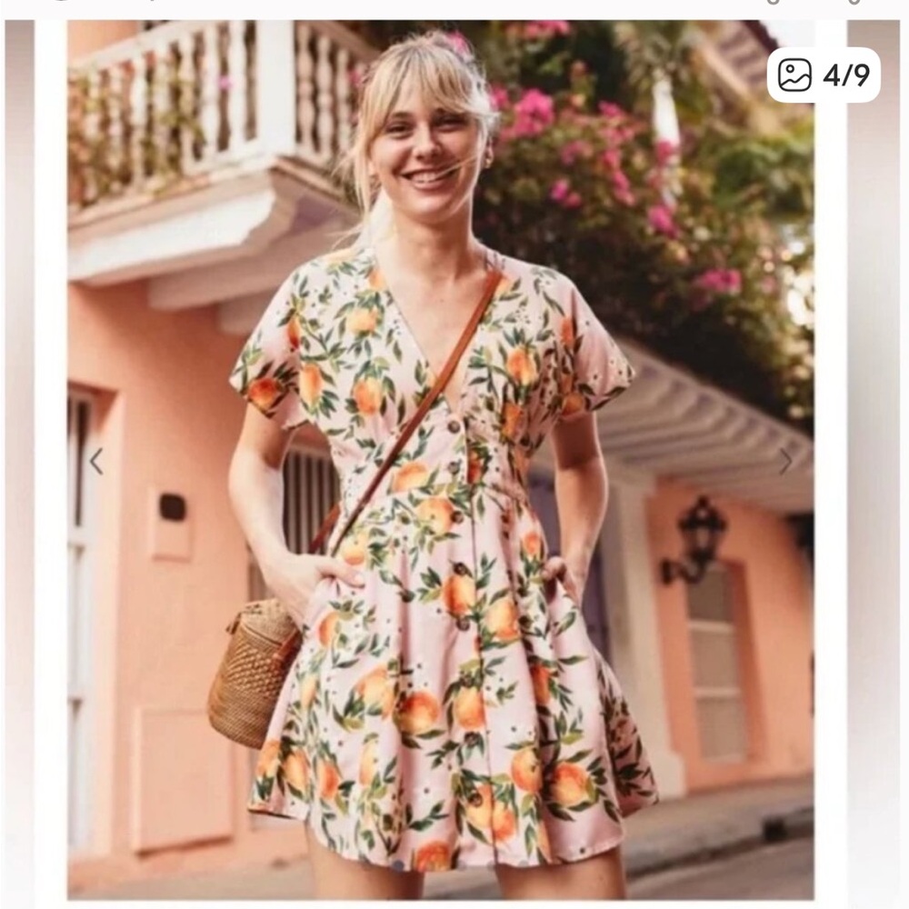 Marine Layer Pink Mini Dress with Orange Floral Print